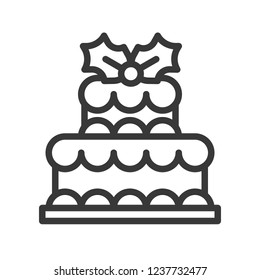 christmas layered cake icon decoration with mistletoe.  editable outline