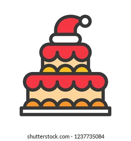 christmas layered cake icon decoration with santa hat