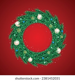 Hoja de Navidad con bola y copo de nieve con nieve y luz