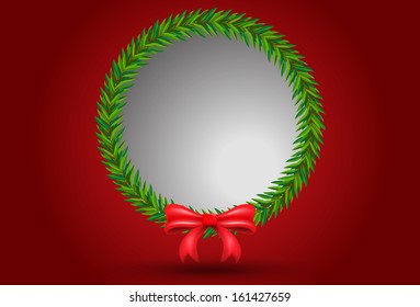 Christmas leaf bunch circle shape cutted from paper on red background