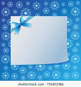Christmas leaf paper with bow and blue gift background. Banner design, poster, greeting cards, invitations to the ceremony, the occasion.