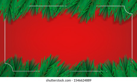 Christmas leaves on red background can use for design, Christmas concept, vector.
