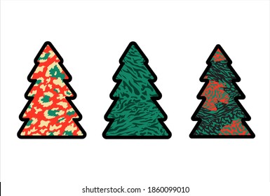 Christmas Leopard Print Christmas Tree Shirt Design. Safari wildlife fashion symbol