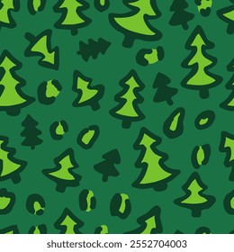 Christmas Leopard seamless pattern. Trendy animal print made of Christmas trees. Vector background for fabric, textile, wallpaper, wrapping paper, scrapbooking, etc