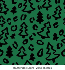 Christmas Leopard seamless pattern. Trendy animal print made of Christmas trees. Vector background for textile, fabric, wallpaper, wrapping paper, scrapbooking, etc