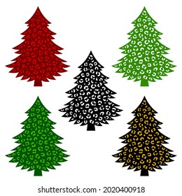 Árbol leopardo de Navidad. Plantilla de corte de papel. Ornamento decorativo animal. Símbolo de vacaciones. Ilustración vectorial. Aislado sobre fondo blanco. Para postales, imprimir en camisetas, bolsas, afiches, volantes.