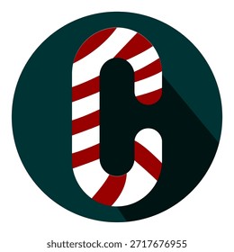 Ilustración de bastón de caramelo de letra C de Navidad - Icono festivo de alfabeto a rayas para diseño de Festiva