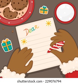 Christmas letter to children from African American Santa Claus, vector.