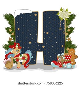 Christmas letter H. New year elements. Vector illustration.