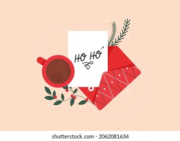 Christmas Letter In An Open Envelope For Santa. Colorful Vector Illustration. Flat Design