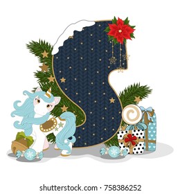 Christmas letter S. New year elements. Vector illustration.