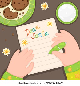 Christmas letter to Santa Claus from a child in the green pajamas, vector.