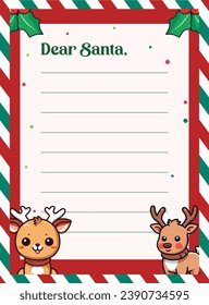 Carta de Navidad de los niños a Santa Claus sobre vectores de caracteres de reno Hoja de papel ilustrada decorada