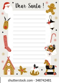 Christmas letter to Santa Claus. Vector illustration. Template for Greeting Scrapbooking, Congratulations, Invitations.