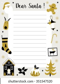 Christmas letter to Santa Claus. Vector illustration. Template for Greeting Scrapbooking, Congratulations, Invitations.