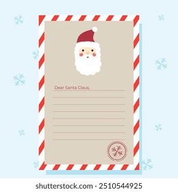 Christmas letter with stamps, seals for Santa Claus. Letter to Santa Claus.Vector illustration