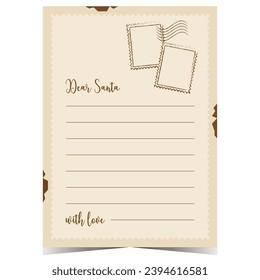 Christmas letter template on craft paper to fill out and send to Santa Claus via North Pole mail during winter holidays. Ready to print blank sample for Christmas wish list or greeting message.