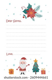 Christmas letter template with Santa, Christmas tree and writing display