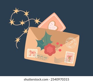  Christmas letter with wax seal and card, Merry Christmas greetings. Letter to Santa.