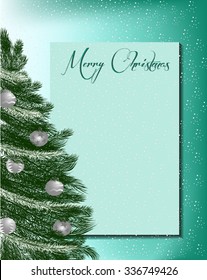 Christmas Letterhead Background With Evergreen Christmas Tree With Balls And Star On Top On Background And Space For Text On Card. Fully Editable Vector.