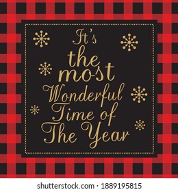 Christmas lettering and buffalo checker for greeting card