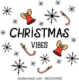Christmas lettering with decor on white background