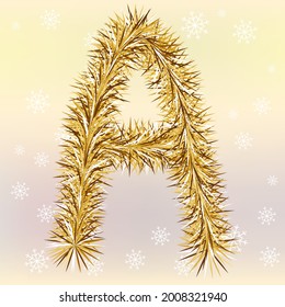 Christmas lettering Letter A with a fur or tinsel text effect over yellow and pink blurred background Simple flat vector illustration
