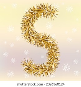 Christmas lettering Letter S with a fur or tinsel text effect over yellow and pink blurred background