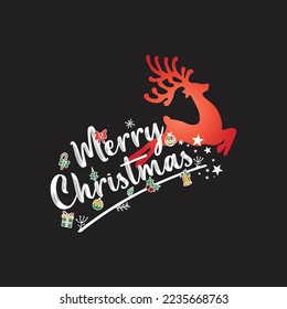 Christmas lettering. Merry Christmas Print Design Vector illustration. Vector reindeer silhouette drawing illustration for Merry Christmas.