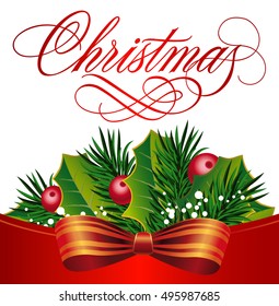 Christmas Lettering, Mistletoe and Bow