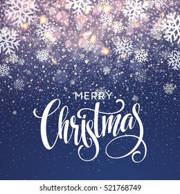 Christmas lettering on Snowflake sparkle background. Vector illustration EPS10