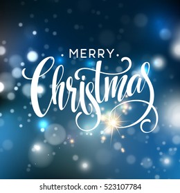 Christmas lettering on Snowflake sparkle background. Vector illustration