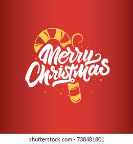 Christmas lettering on yellow candy. logotype for posters, postcards, gifts and much more