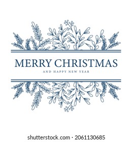 christmas lettering with outline branch and leaf ornament