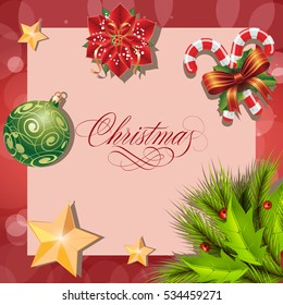 Christmas Lettering, Poinsettia and Ball