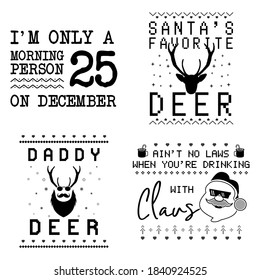 Christmas lettering quotes set. Colorful typography designs for xmas decoration, cards, t shirts, mug, other prints with words and holiday elements. Stock vector text bundle designs isolated