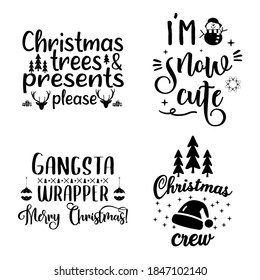 Christmas lettering quotes set. Colorful typography designs for xmas decoration, cards, t shirts, mug, other prints with words and holiday elements. Stock vector typography bundle isolated