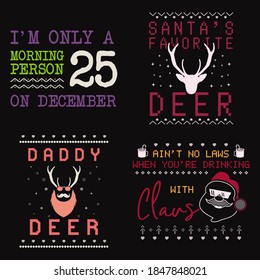 Christmas lettering quotes set. Colorful typography designs for xmas decoration, cards, t shirts, mug, other prints with words and holiday elements. Stock vector text bundle designs