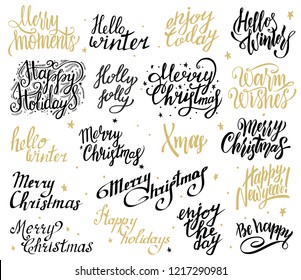 Christmas Lettering Set. Merry Christmas. Happy New Year. Typography set. Vector logo, emblems, text design. Usable for banners, greeting cards, gifts.