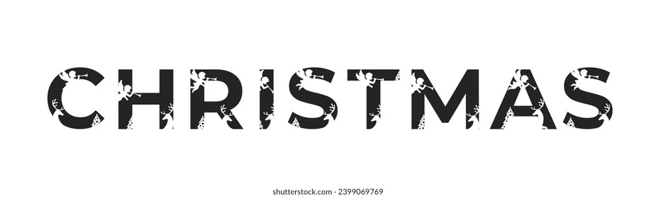 christmas lettering with snowflake and snow. text element for winter design. isolated vector image