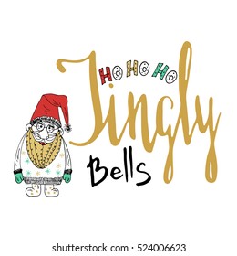 Christmas lettering.Ho-ho-ho.Jingly bells - xmas design lettering isolated on white background. Great design element for congratulation cards, banners and flyers.