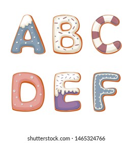 
Christmas letters with icing. Font in the form of cookies with icing.
