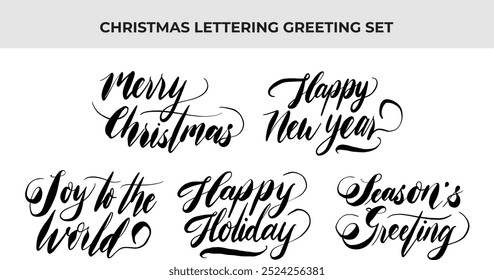 Christmas letttering greeting word set digital text made with brush calligraphy pen new year greeting vector editable