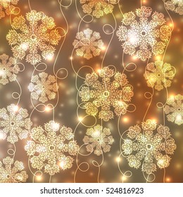 Christmas light background with snowflakes. Vector illustration can be used as backdrop for your design