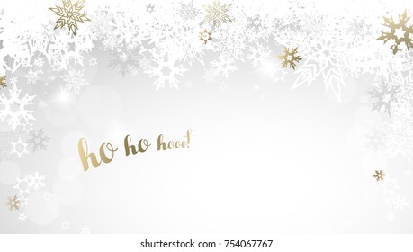 Christmas light background with white and golden snowflakes.