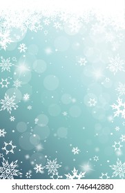 Christmas light background with white snowflakes