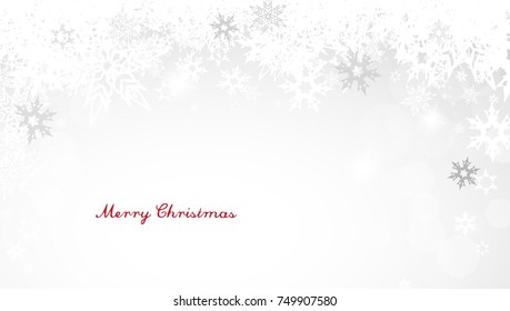 Christmas light background with white snowflakes and red Merry Christmas text - light version