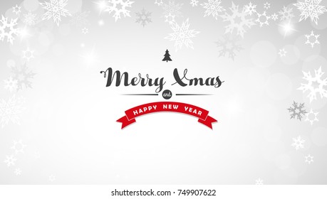 Christmas light background with white snowflakes and Merry Xmas text - light version