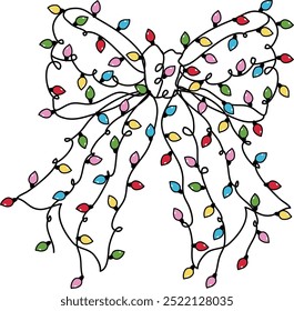 Christmas Light Bow clipart element hand drawn vector illustration for decorating invitations, greeting cards, celebration cards, posters, stickers, party decoration,sublimation