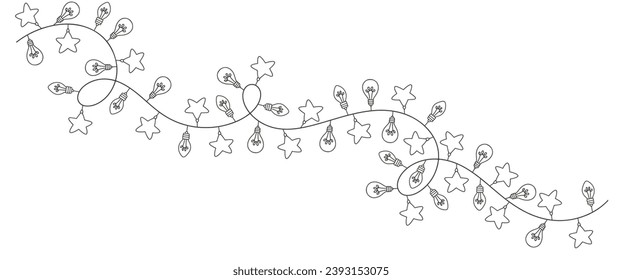 Christmas light bulb line art style vector illustration